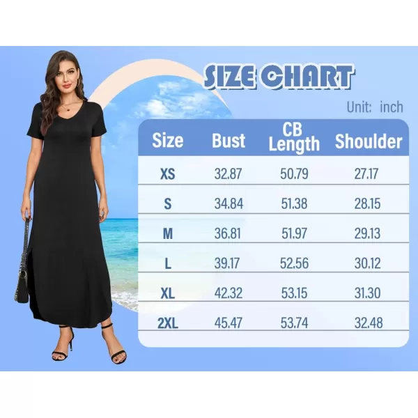 Arolina Womens Summer Maxi Dress Short Sleeve V Neck Casual Loose Long Beach Split Dresses with PocketsBlack 2