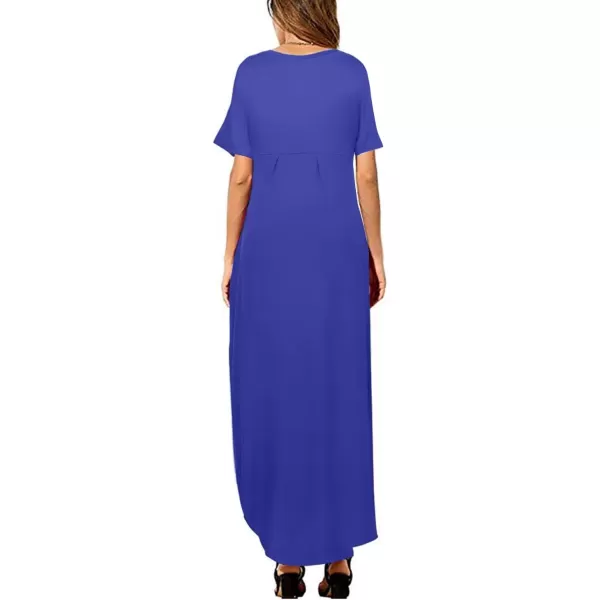 Arolina Womens Summer Maxi Dress Short Sleeve V Neck Casual Loose Long Beach Split Dresses with PocketsBlue