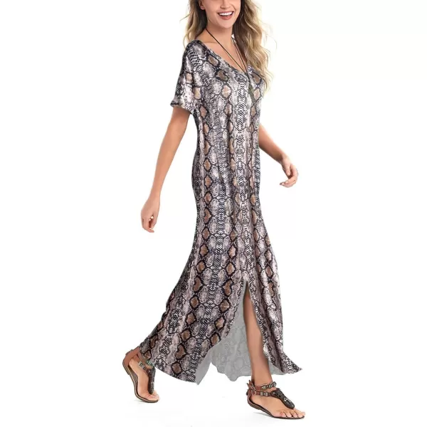 Arolina Womens Summer Maxi Dress Short Sleeve V Neck Casual Loose Long Beach Split Dresses with PocketsGold