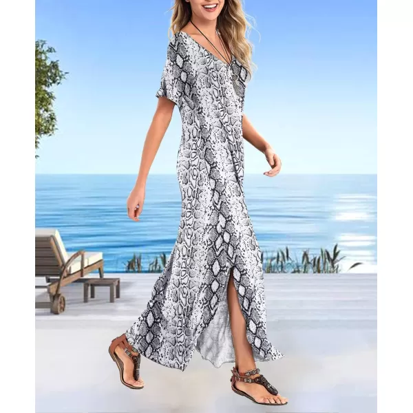 Arolina Womens Summer Maxi Dress Short Sleeve V Neck Casual Loose Long Beach Split Dresses with PocketsGrey 2