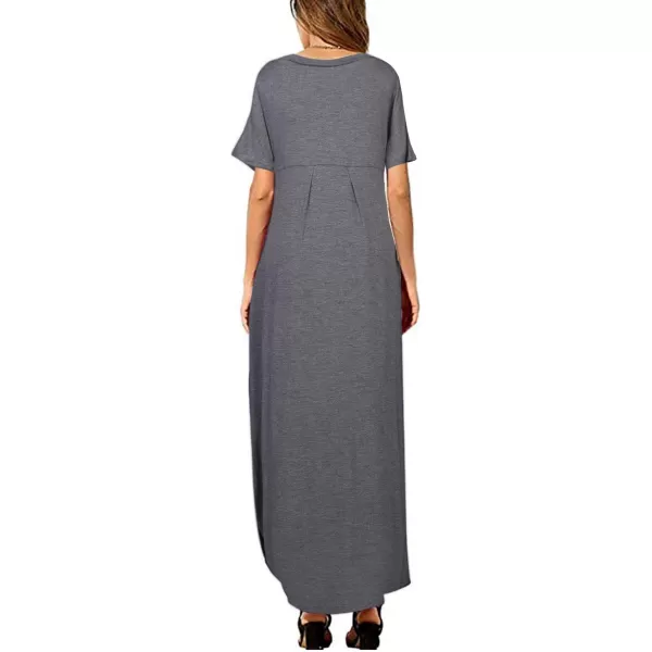 Arolina Womens Summer Maxi Dress Short Sleeve V Neck Casual Loose Long Beach Split Dresses with PocketsGrey