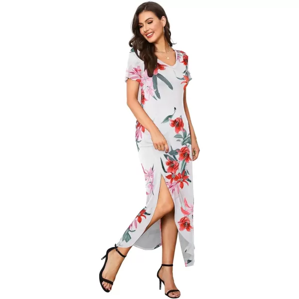 Arolina Womens Summer Maxi Dress Short Sleeve V Neck Casual Loose Long Beach Split Dresses with PocketsRed Lily