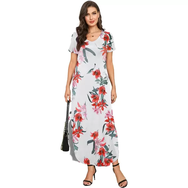 Arolina Womens Summer Maxi Dress Short Sleeve V Neck Casual Loose Long Beach Split Dresses with PocketsRed Lily