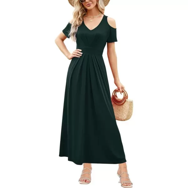 Arolina Cold Shoulder Maxi Dress for Women Summer V Neck Short Sleeve Casual Long Beach Dresses with PocketA Darkgreen