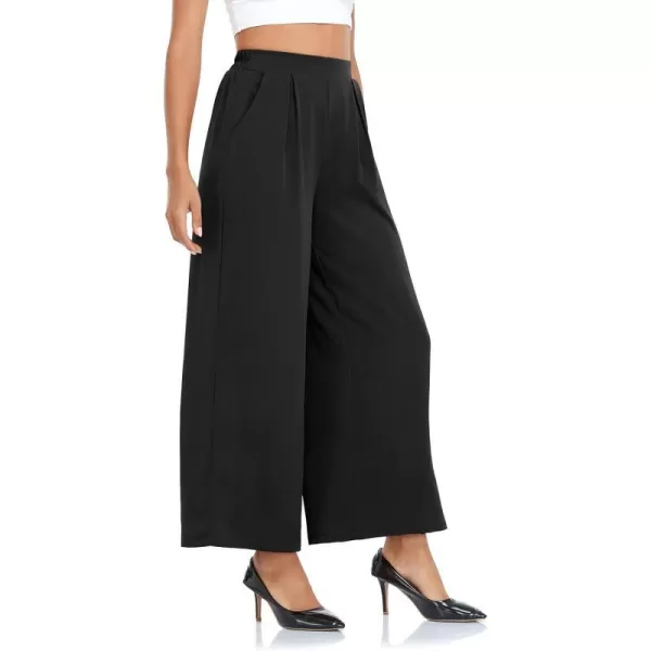 Arolina High Waisted Wide Leg Pants for Women Casual Flowy Long Loose Fit Palazzo Lounge Pants with PocketsA Black