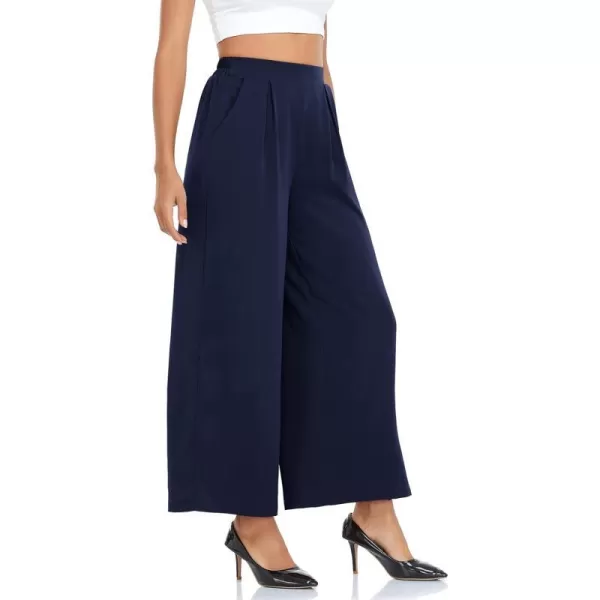 Arolina High Waisted Wide Leg Pants for Women Casual Flowy Long Loose Fit Palazzo Lounge Pants with PocketsA Dark Blue