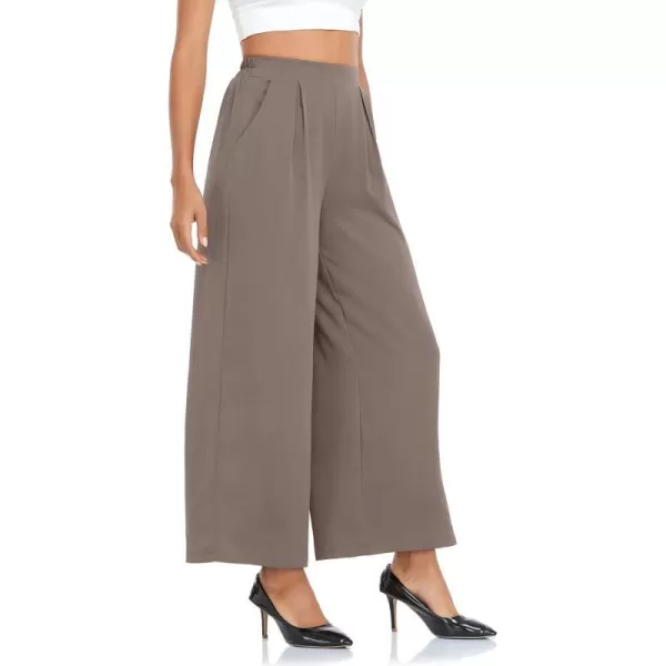 Arolina High Waisted Wide Leg Pants for Women Casual Flowy Long Loose Fit Palazzo Lounge Pants with PocketsA Grey Brown