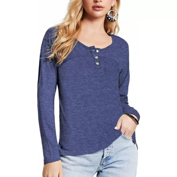 Arolina Womens Casual Long Sleeve Tunic Tops Round Neck Fall TShirts Blouses Slim Fit Basic Crewneck T ShirtNavy Blue