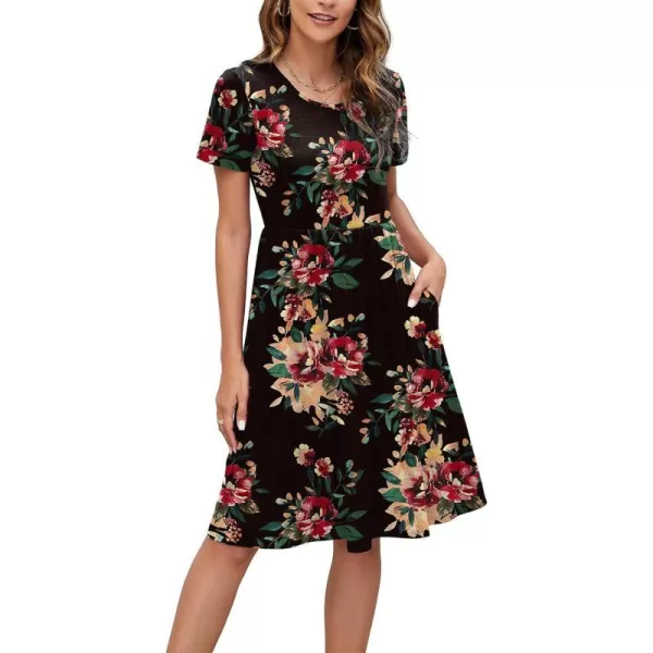 Arolina Womens Casual Loose Short Sleeve Dresses Empire Waist Knee Length Dress with Pockets 2024 Summer TShirt DressBrown Flower Black