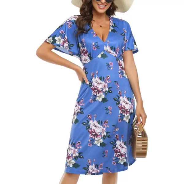 Arolina Womens Short Sleeve V Neck A Line Casual Summer Midi Dress Comfy Elastic Waist Party Dresses with PocketsPurple Cluster