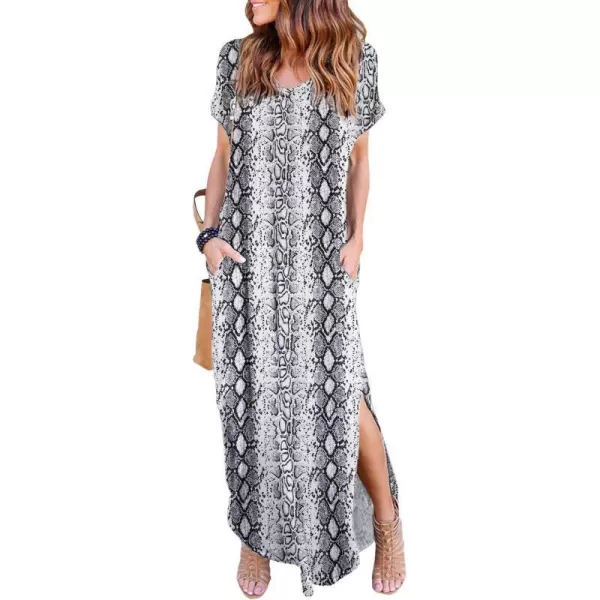 Arolina Womens Summer Maxi Dress Short Sleeve V Neck Casual Loose Long Beach Split Dresses with PocketsGrey 2