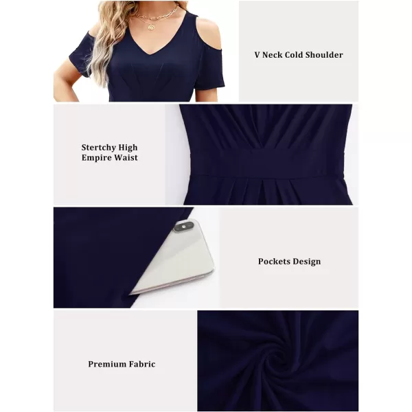 Arolina Cold Shoulder Maxi Dress for Women Summer V Neck Short Sleeve Casual Long Beach Dresses with PocketA Darkblue