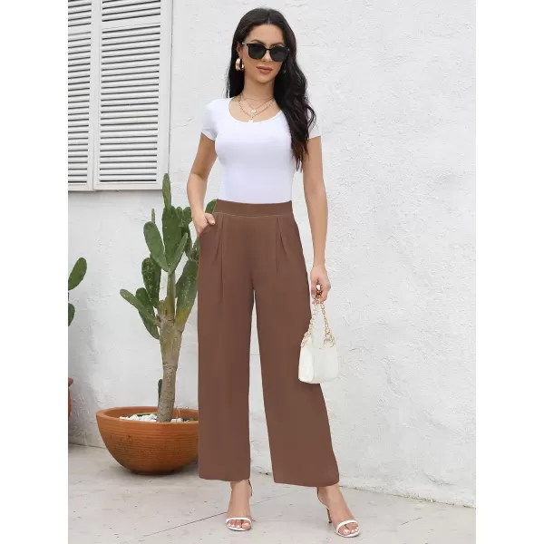 Arolina High Waisted Wide Leg Pants for Women Casual Flowy Long Loose Fit Palazzo Lounge Pants with PocketsC Brown