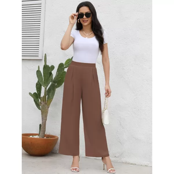 Arolina High Waisted Wide Leg Pants for Women Casual Flowy Long Loose Fit Palazzo Lounge Pants with PocketsC Brown