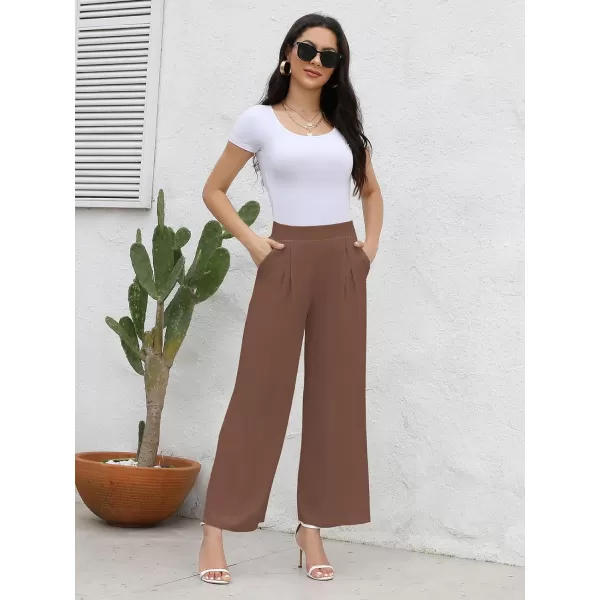 Arolina High Waisted Wide Leg Pants for Women Casual Flowy Long Loose Fit Palazzo Lounge Pants with PocketsC Brown