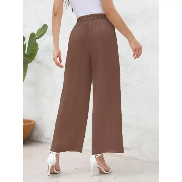 Arolina High Waisted Wide Leg Pants for Women Casual Flowy Long Loose Fit Palazzo Lounge Pants with PocketsC Brown