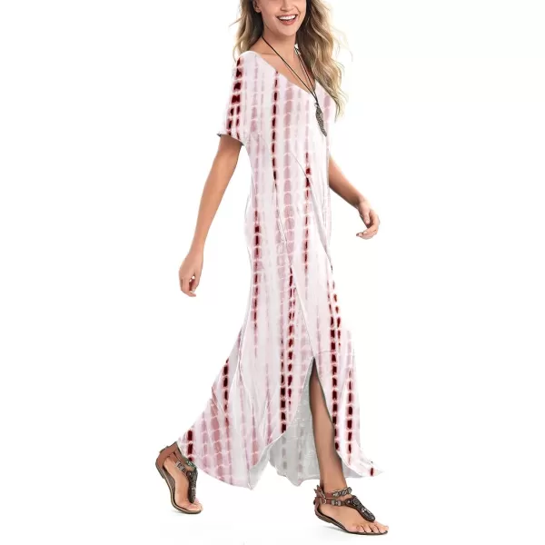 Arolina Womens Summer Maxi Dress Short Sleeve V Neck Casual Loose Long Beach Split Dresses with PocketsCoffee Brown