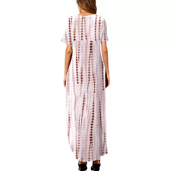 Arolina Womens Summer Maxi Dress Short Sleeve V Neck Casual Loose Long Beach Split Dresses with PocketsCoffee Brown
