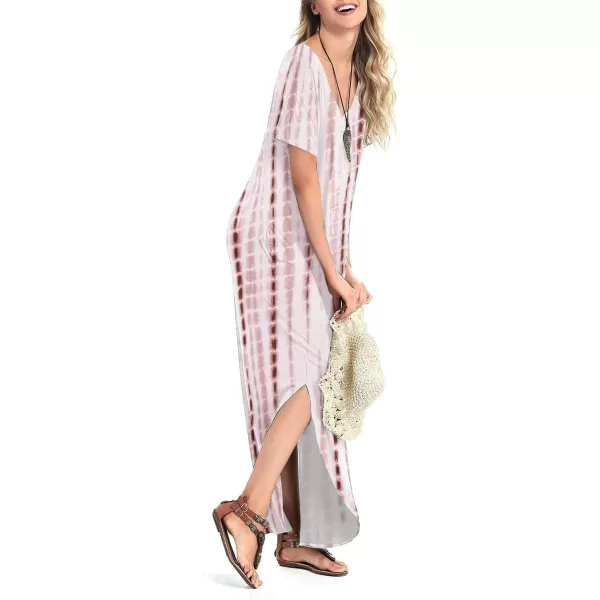 Arolina Womens Summer Maxi Dress Short Sleeve V Neck Casual Loose Long Beach Split Dresses with PocketsCoffee Brown