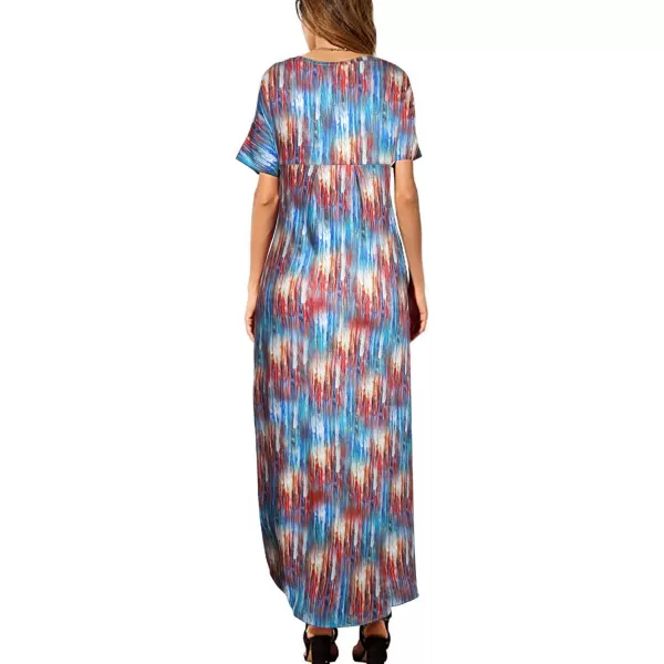 Arolina Womens Summer Maxi Dress Short Sleeve V Neck Casual Loose Long Beach Split Dresses with PocketsColorful Tie Dye