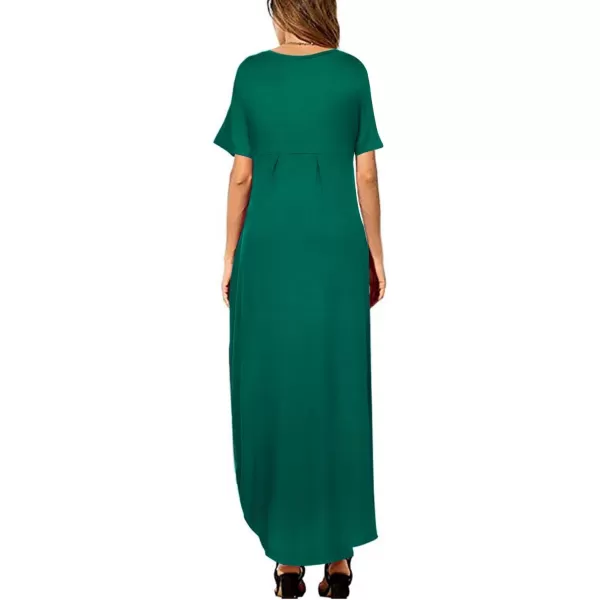 Arolina Womens Summer Maxi Dress Short Sleeve V Neck Casual Loose Long Beach Split Dresses with PocketsDark Green