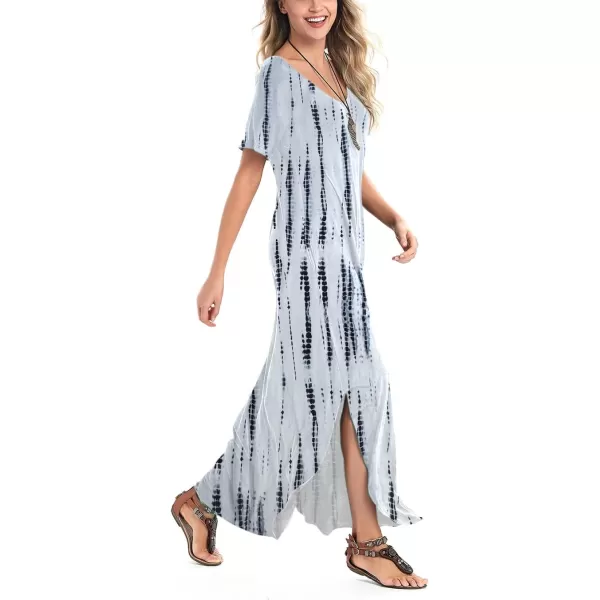 Arolina Womens Summer Maxi Dress Short Sleeve V Neck Casual Loose Long Beach Split Dresses with PocketsGreyish