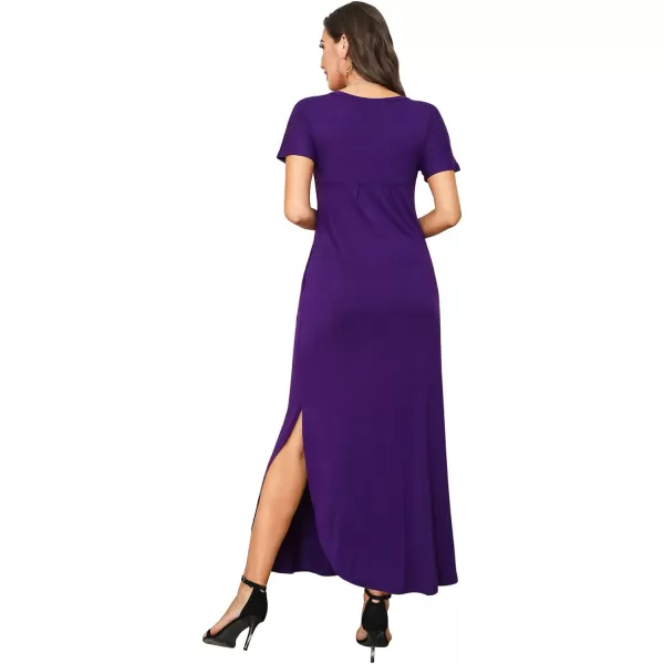 Arolina Womens Summer Maxi Dress Short Sleeve V Neck Casual Loose Long Beach Split Dresses with PocketsPurple