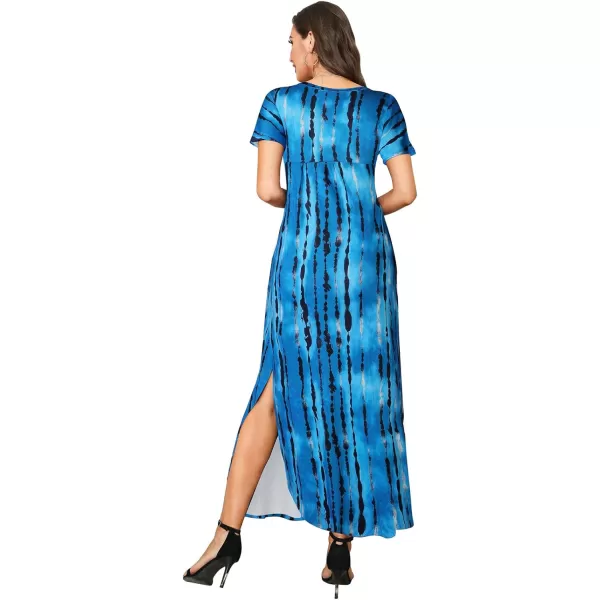 Arolina Womens Summer Maxi Dress Short Sleeve V Neck Casual Loose Long Beach Split Dresses with PocketsWave Dye