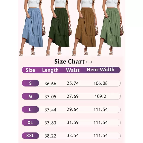 Arolina Maxi Skirt for Women Summer Boho Elastic High Waist Pleated ALine Flowy Ruffle Swing Tiered Long Beach Skirt DressArmy Green