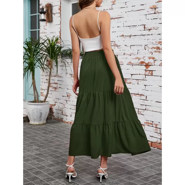 Arolina Maxi Skirt for Women Summer Boho Elastic High Waist Pleated ALine Flowy Ruffle Swing Tiered Long Beach Skirt DressArmy Green