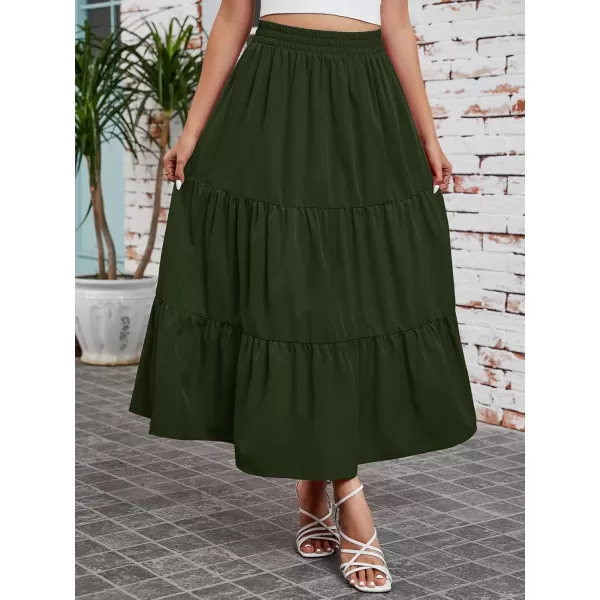 Arolina Maxi Skirt for Women Summer Boho Elastic High Waist Pleated ALine Flowy Ruffle Swing Tiered Long Beach Skirt DressArmy Green