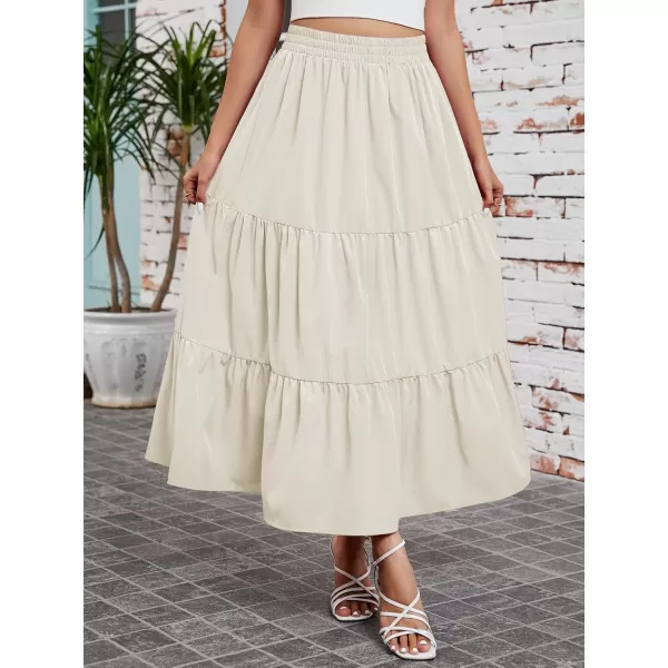 Arolina Maxi Skirt for Women Summer Boho Elastic High Waist Pleated ALine Flowy Ruffle Swing Tiered Long Beach Skirt DressBeige