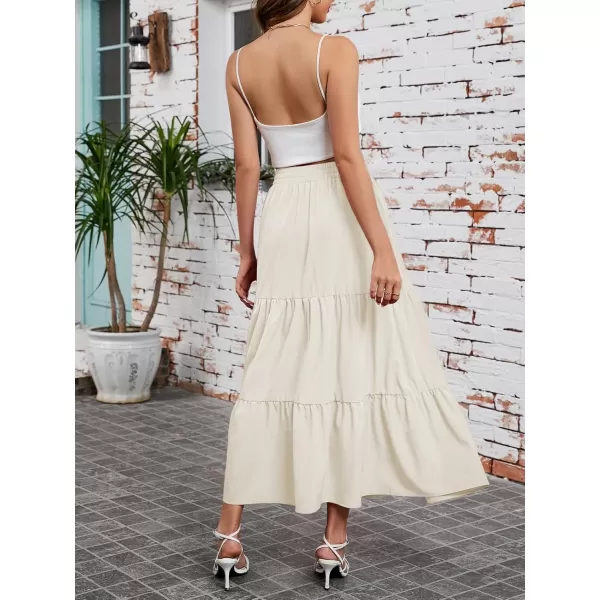 Arolina Maxi Skirt for Women Summer Boho Elastic High Waist Pleated ALine Flowy Ruffle Swing Tiered Long Beach Skirt DressBeige