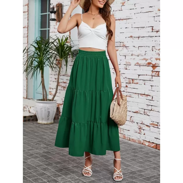 Arolina Maxi Skirt for Women Summer Boho Elastic High Waist Pleated ALine Flowy Ruffle Swing Tiered Long Beach Skirt DressDarkgreen
