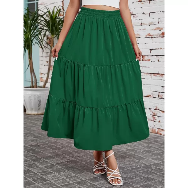 Arolina Maxi Skirt for Women Summer Boho Elastic High Waist Pleated ALine Flowy Ruffle Swing Tiered Long Beach Skirt DressDarkgreen