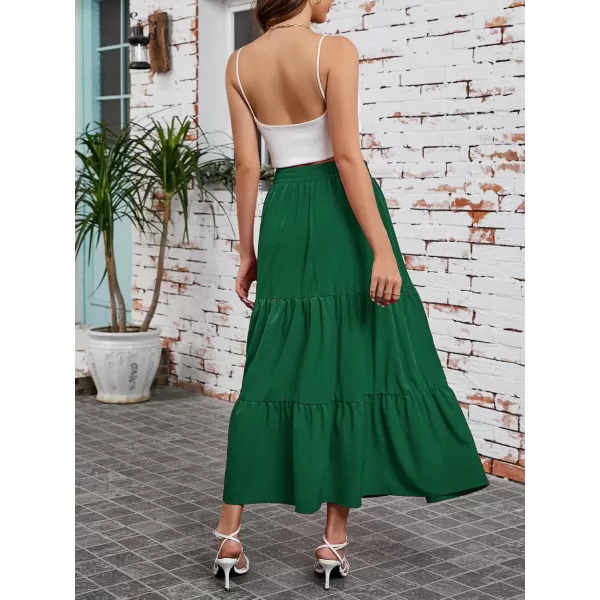 Arolina Maxi Skirt for Women Summer Boho Elastic High Waist Pleated ALine Flowy Ruffle Swing Tiered Long Beach Skirt DressDarkgreen