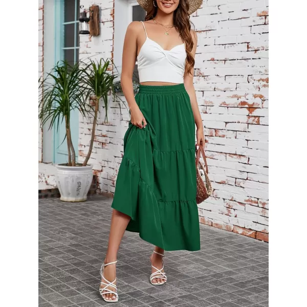 Arolina Maxi Skirt for Women Summer Boho Elastic High Waist Pleated ALine Flowy Ruffle Swing Tiered Long Beach Skirt DressDarkgreen