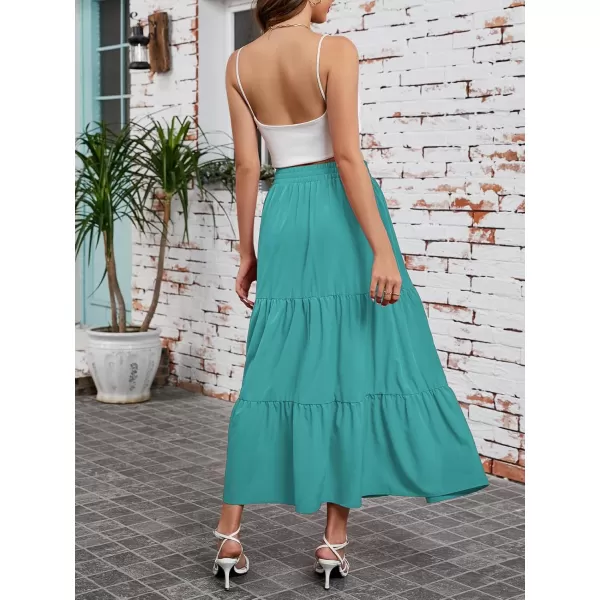 Arolina Maxi Skirt for Women Summer Boho Elastic High Waist Pleated ALine Flowy Ruffle Swing Tiered Long Beach Skirt DressLake