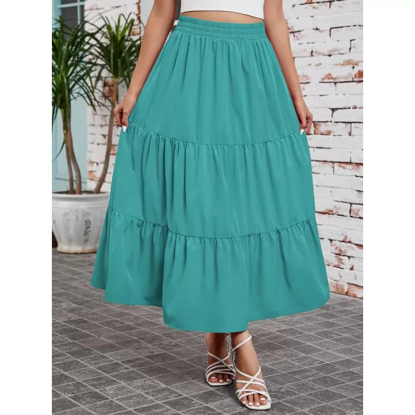Arolina Maxi Skirt for Women Summer Boho Elastic High Waist Pleated ALine Flowy Ruffle Swing Tiered Long Beach Skirt DressLake