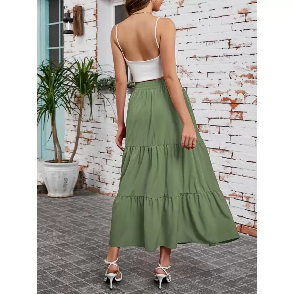 Arolina Maxi Skirt for Women Summer Boho Elastic High Waist Pleated ALine Flowy Ruffle Swing Tiered Long Beach Skirt DressLight Army Green