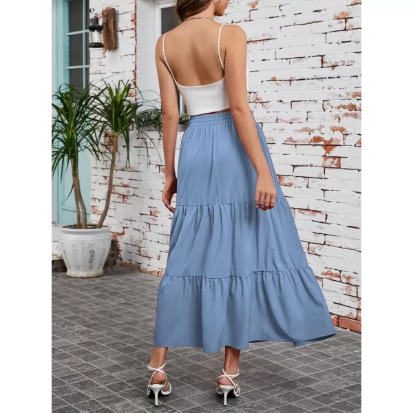 Arolina Maxi Skirt for Women Summer Boho Elastic High Waist Pleated ALine Flowy Ruffle Swing Tiered Long Beach Skirt DressLightblue