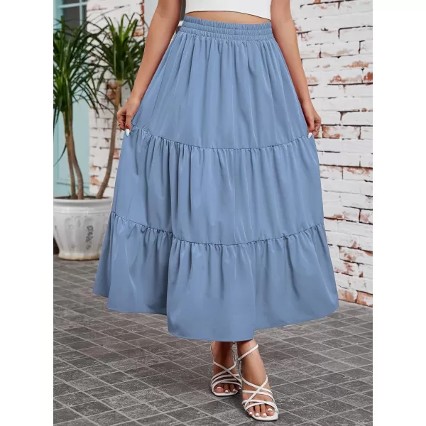 Arolina Maxi Skirt for Women Summer Boho Elastic High Waist Pleated ALine Flowy Ruffle Swing Tiered Long Beach Skirt DressLightblue