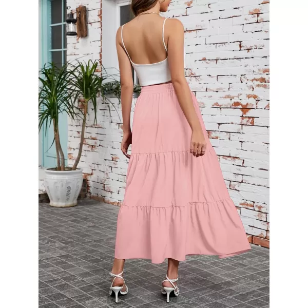 Arolina Maxi Skirt for Women Summer Boho Elastic High Waist Pleated ALine Flowy Ruffle Swing Tiered Long Beach Skirt DressLightpink