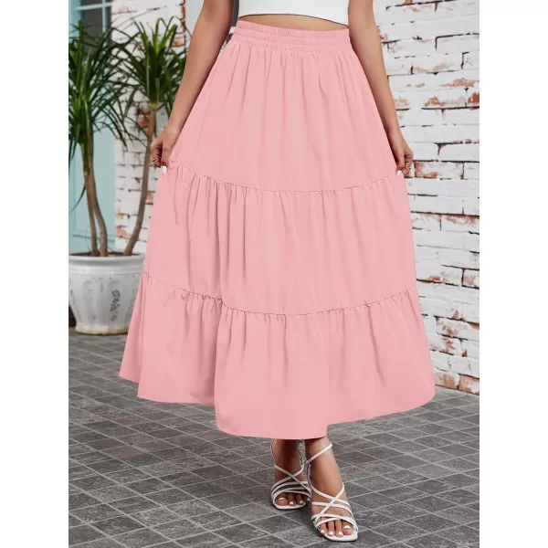 Arolina Maxi Skirt for Women Summer Boho Elastic High Waist Pleated ALine Flowy Ruffle Swing Tiered Long Beach Skirt DressLightpink