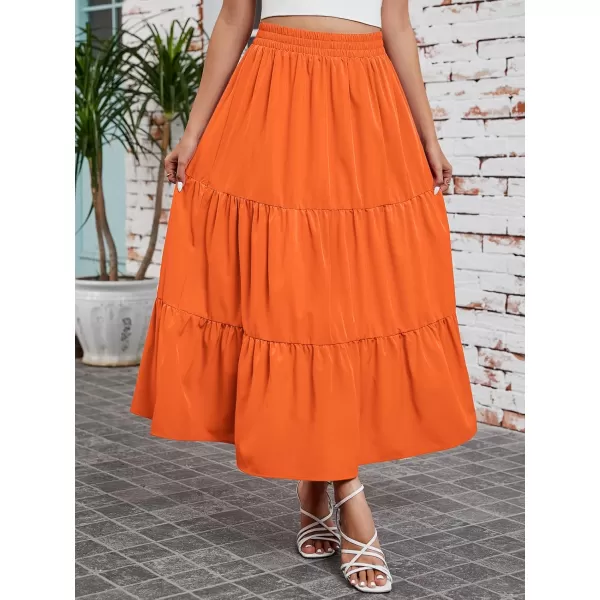 Arolina Maxi Skirt for Women Summer Boho Elastic High Waist Pleated ALine Flowy Ruffle Swing Tiered Long Beach Skirt DressOrange