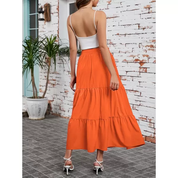 Arolina Maxi Skirt for Women Summer Boho Elastic High Waist Pleated ALine Flowy Ruffle Swing Tiered Long Beach Skirt DressOrange