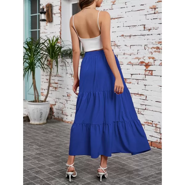 Arolina Maxi Skirt for Women Summer Boho Elastic High Waist Pleated ALine Flowy Ruffle Swing Tiered Long Beach Skirt DressRoyalblue