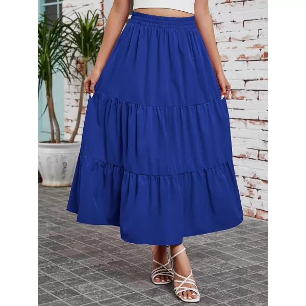 Arolina Maxi Skirt for Women Summer Boho Elastic High Waist Pleated ALine Flowy Ruffle Swing Tiered Long Beach Skirt DressRoyalblue