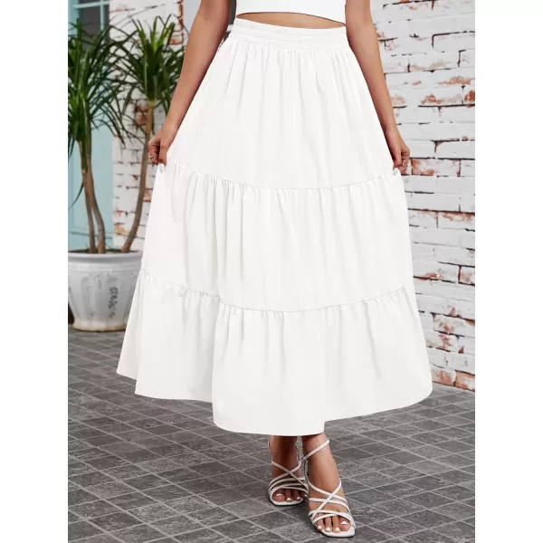 Arolina Maxi Skirt for Women Summer Boho Elastic High Waist Pleated ALine Flowy Ruffle Swing Tiered Long Beach Skirt DressWhite01