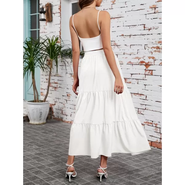 Arolina Maxi Skirt for Women Summer Boho Elastic High Waist Pleated ALine Flowy Ruffle Swing Tiered Long Beach Skirt DressWhite01